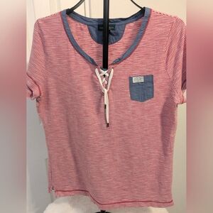 Lauren Jeans Co Ralph Lauren Red White Stripe Lace Up Top Size L